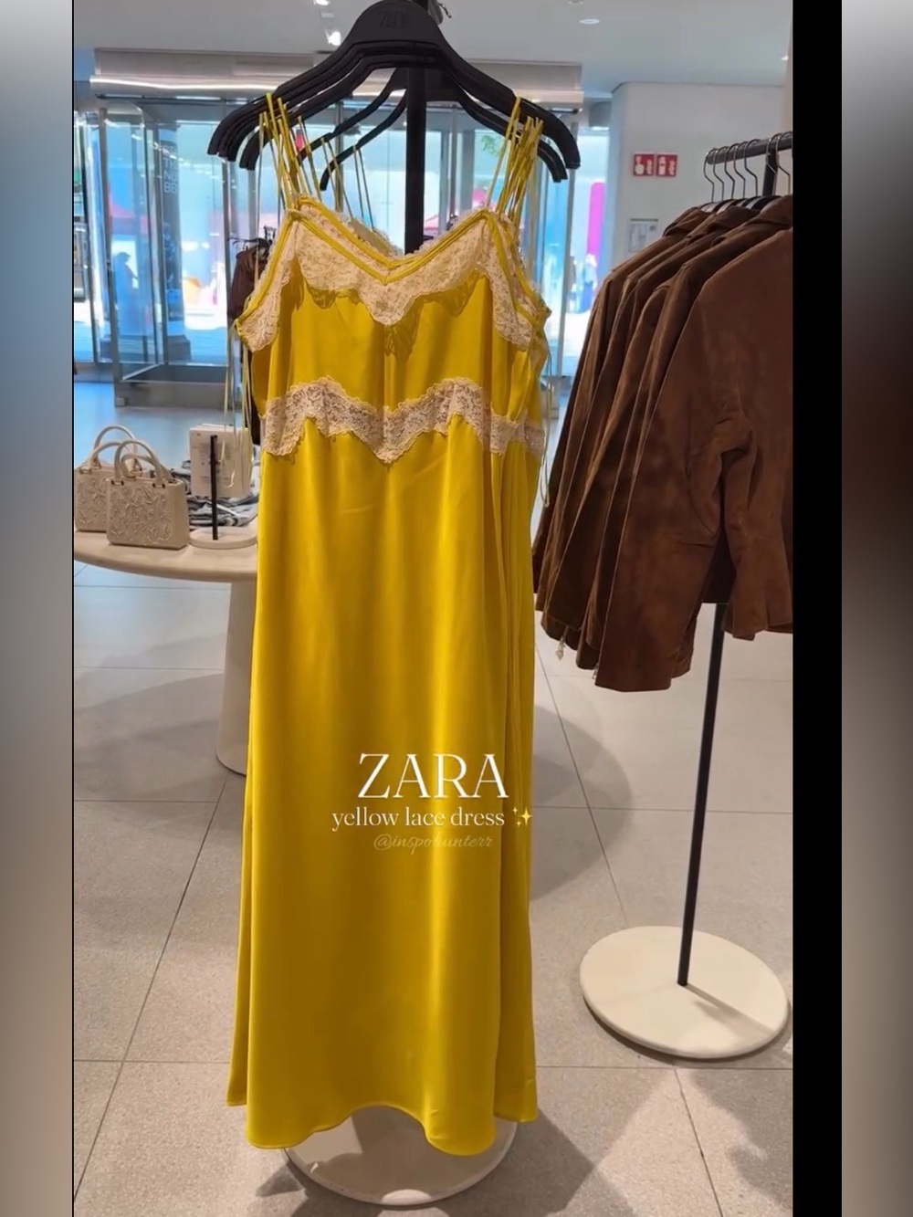 Zara Yellow Maxi Slip Dress with White Lace Trim